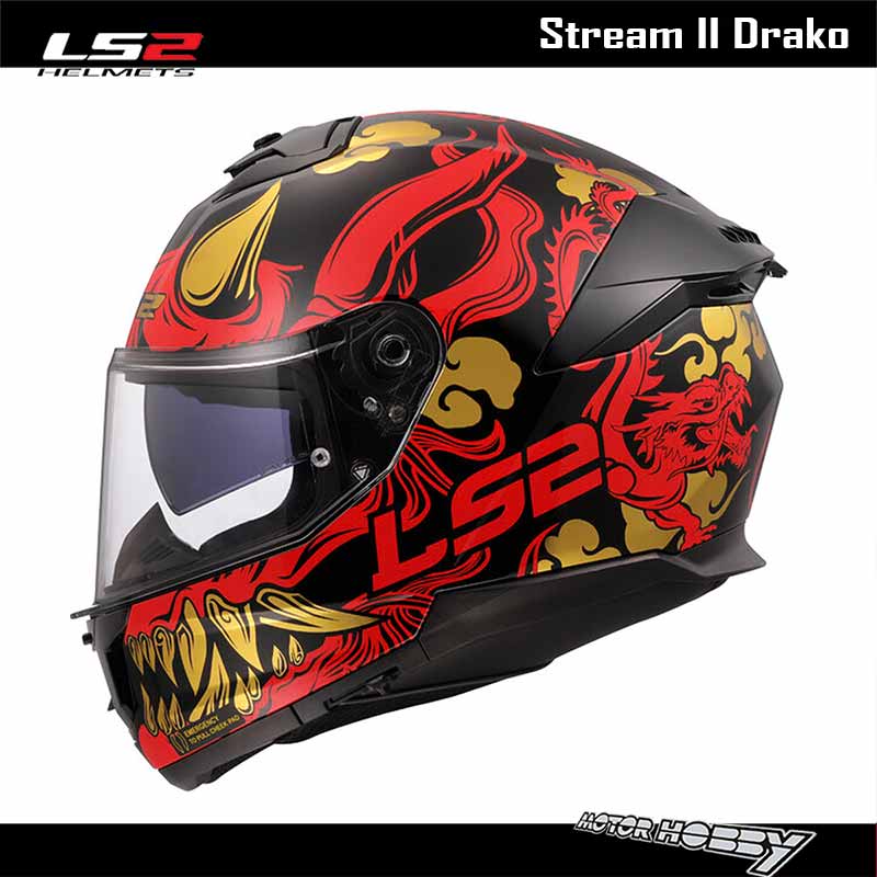 CASCO INTEGRALE LS2 FF808 STREAM II DRAKO BLACK RED ECE 22.06 LUCIDO