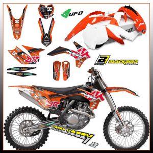 KIT ADESIVI BLACKBIRD GRAFICHE REPLICA MAX BIANCONCINI + KIT PLASTICHE UFO PLAST KTM  SX SXF 2013-2015  