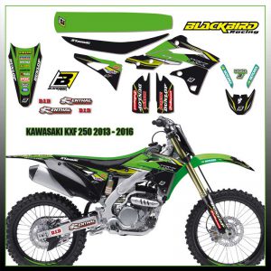 KIT ADESIVI BLACKBIRD + SELLA GRAFICHE REPLICA TEAM KAWASAKI KXF 250 13-16