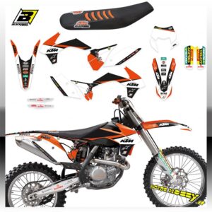 KIT GRAFICHE + SELLA BLACKBIRD REPLICA KTM TROFEO 2020 PER KTM SX SXF 13-15 ECX EXCF 14-16