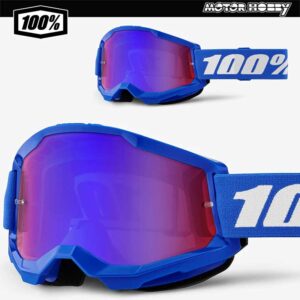 MASCHERA MOTOCROSS ENDURO 100% STRATA 2 BLU LENTE A SPECCHIO 