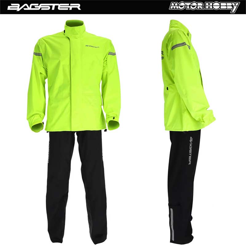 TUTA ANTIPIOGGIA BAGSTER RAIN SET STORM GIACCA PANTALONE NERO GIALLO
