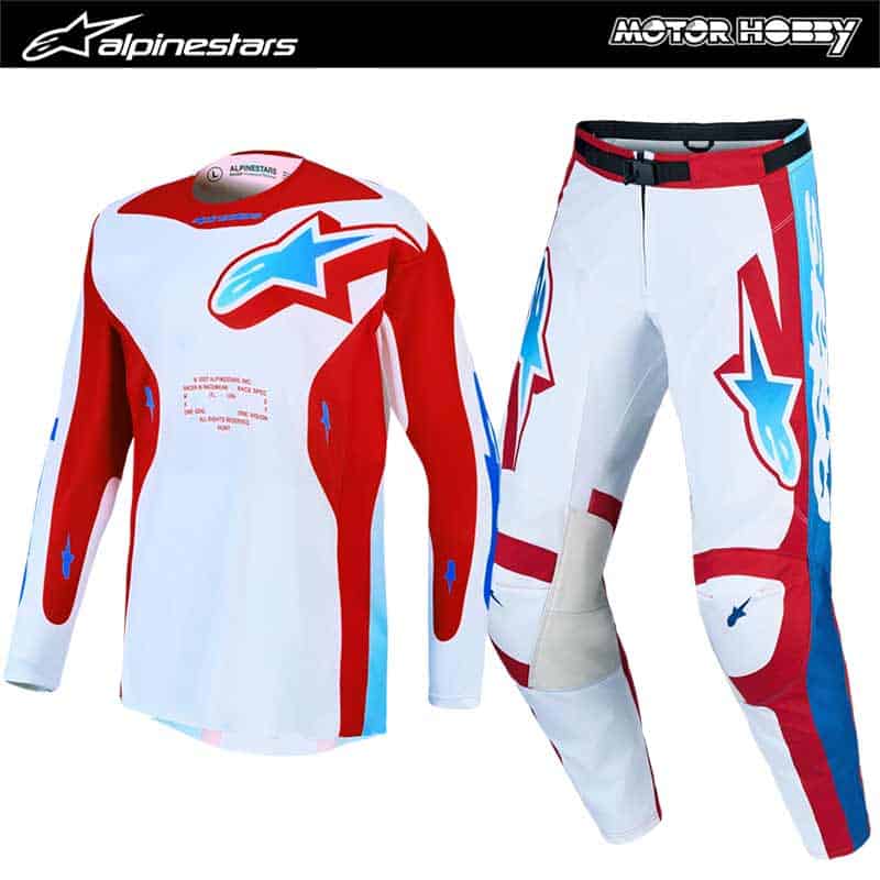 COMPLETO CROSS ENDURO ALPINESTARS RACER HUNT WHITE FIRE RED UCLA BLUE