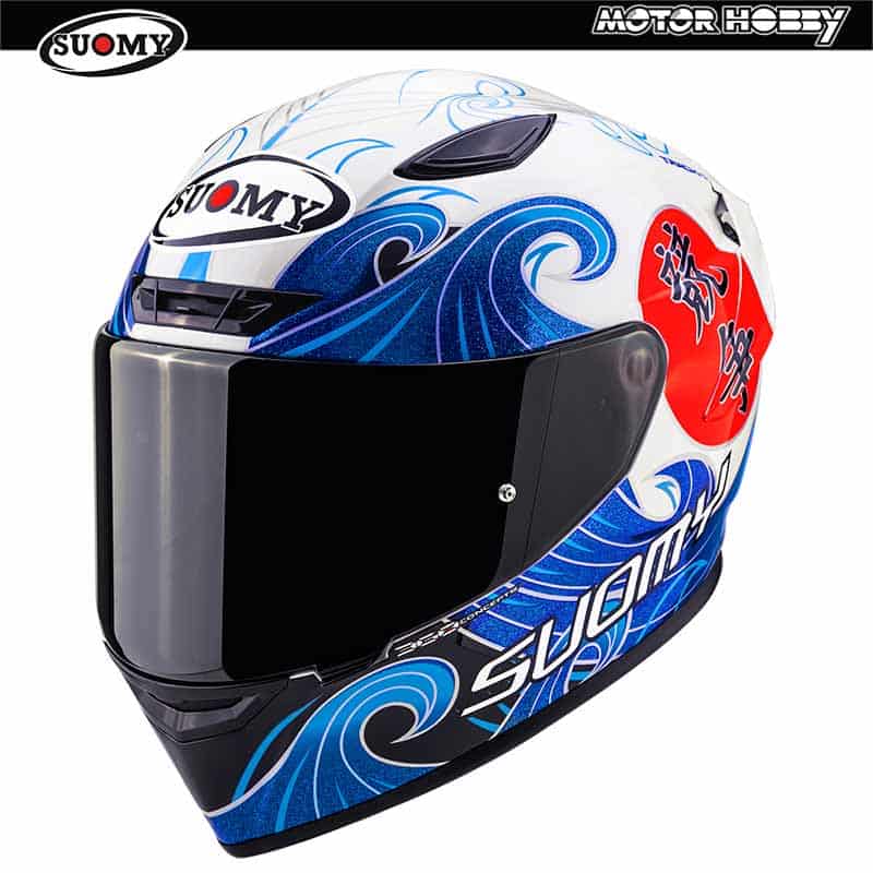 CASCO MOTO INTEGRALE SUOMY TRACK 1 WAVE WHITE IN FIBRA DI TRICABOCO VISIERA TRASPARENTE
