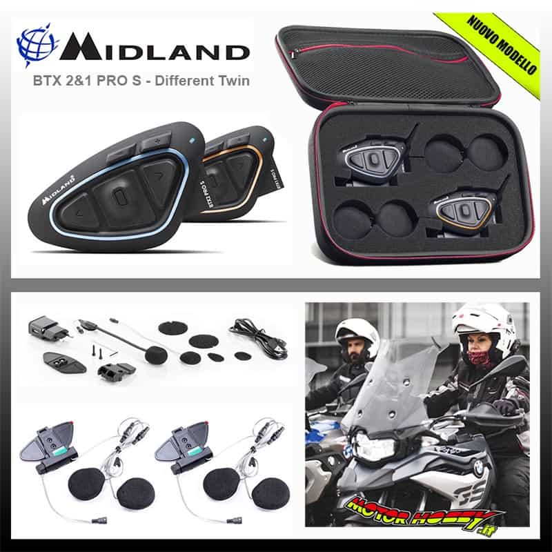 COPPIA INTERFONI MIDLAND BTX 2\u00261 PRO S PILOTA + PASSEGGERO C1466 –  Motorhobby