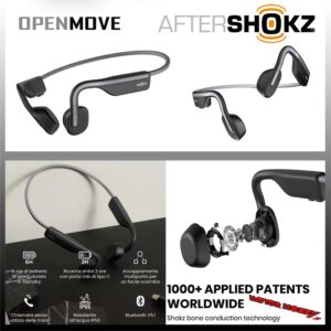 AURICOLARI CUFFIE SHOKZ MOVE S661 A CONDUZIONE OSSEA CON RIPRODUZIONE MUSICALE BLUETOOTH GRIGIO