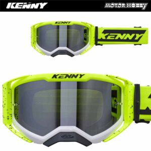 MASCHERA CROSS ENDURO KENNY PERFORMANCE EVO 2 BIANCO GIALLO FLUO LENTE SPECCHIATA