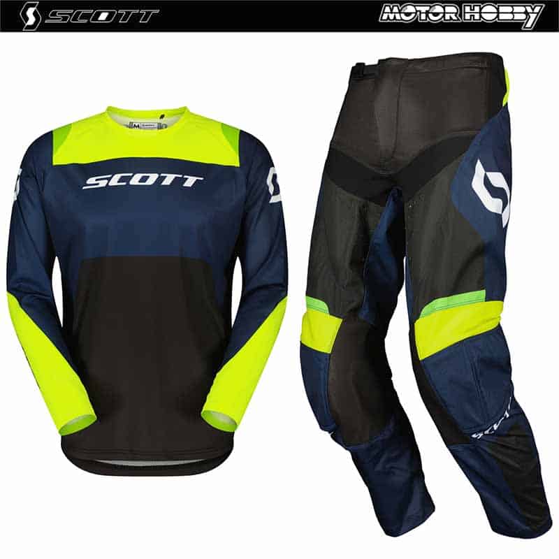 COMPLETO CROSS ENDURO QUAD SCOTT EVO RACE BLU NERO GIALLO FLUO