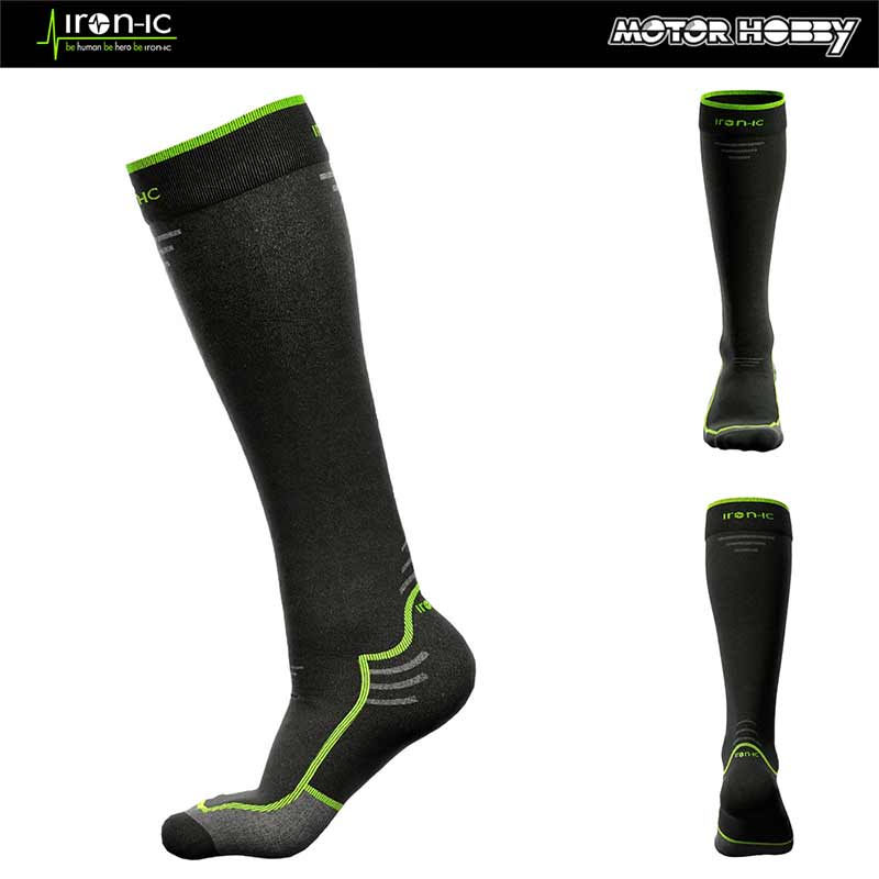 CALZE TECNICHE TERMICHE IRON-IC RACE THERMIC SENZA CUCITURE NERO GIALLO FLUO