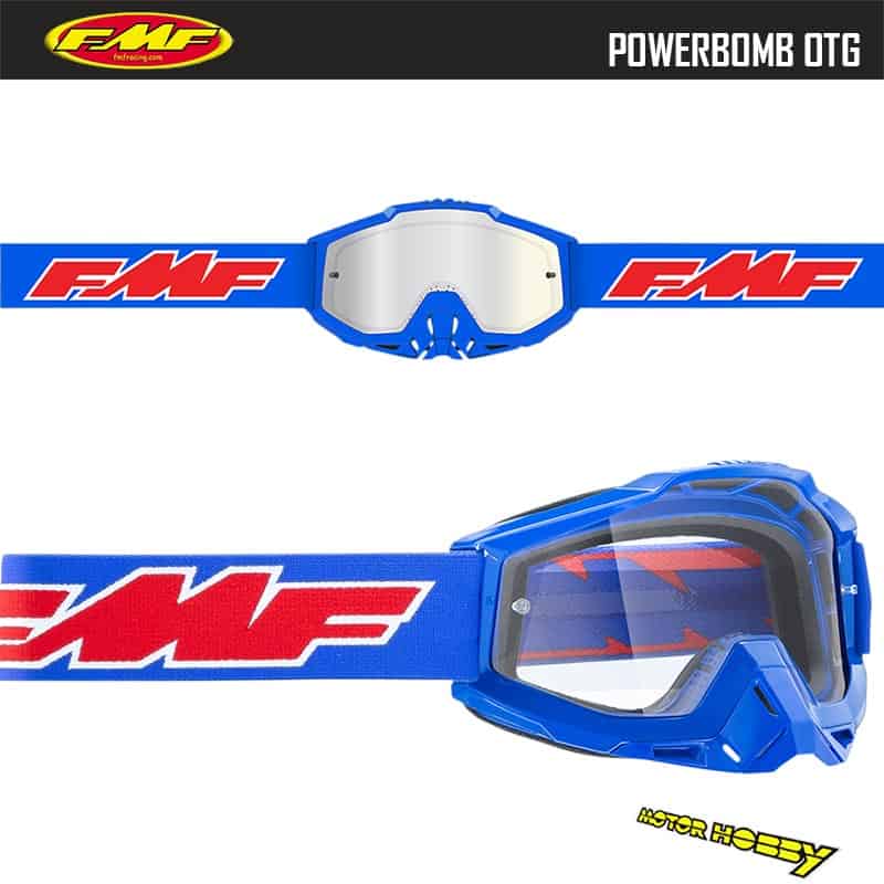 MASCHERA CROSS ENDURO FMF (By 100%) POWERBOMB OTG BLU LENTE CHIARA