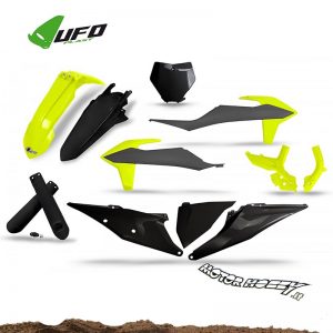FULL KIT PLASTICHE UFO PLAST KTM SX SXF 2019-2022 NERO GIALLO FLUO + COPRISTELI – PROTEZIONE TELAIO