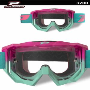 MASCHERA CROSS ENDURO MTB PROGRIP 3200 FUXIA GREEN ACQUA LENTE LIGHT SENSITIVE