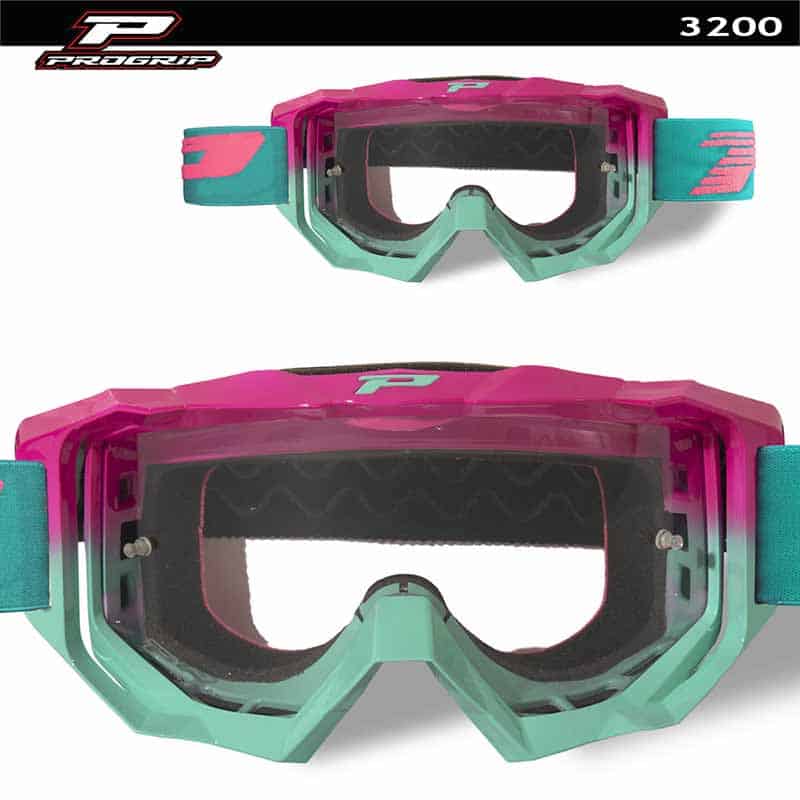 MASCHERA CROSS ENDURO MTB PROGRIP 3200 FUXIA GREEN ACQUA LENTE LIGHT SENSITIVE