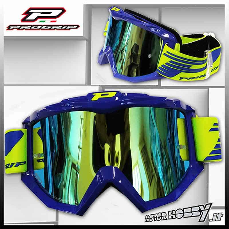 MASCHERA CROSS ENDURO PROGRIP MODELLO ATZAKI 3201 BLU LENTE A SPECCHIO