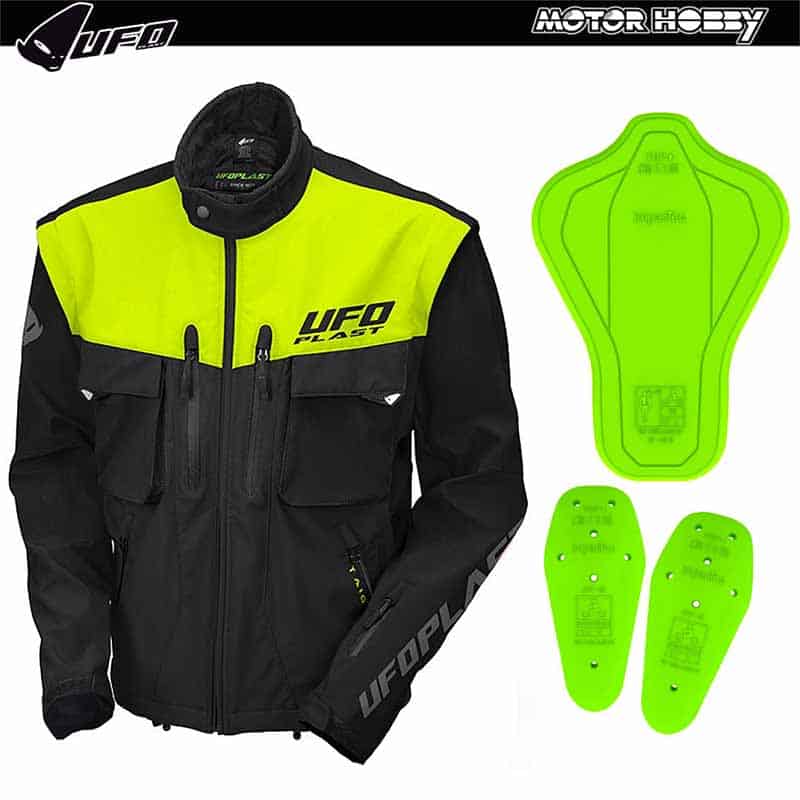GIACCA OFF ROAD ENDURO QUAD UFO TAIGA JACKET CON PROTEZIONI NERO GIALLO FLUO