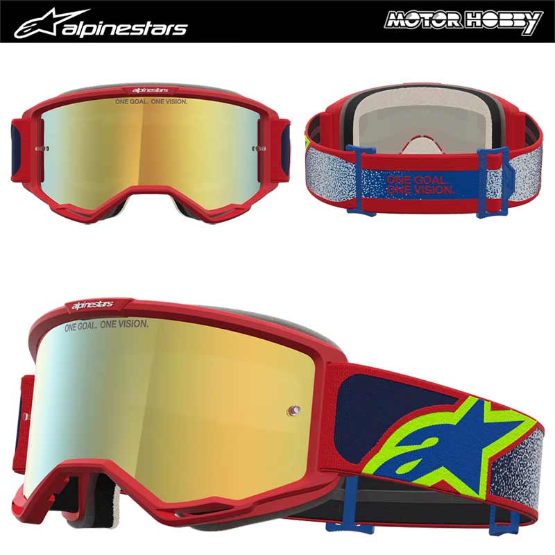 Maschera Cross Enduro Alpinestars Vision 5 Drag Red Blue Lente a Specchio