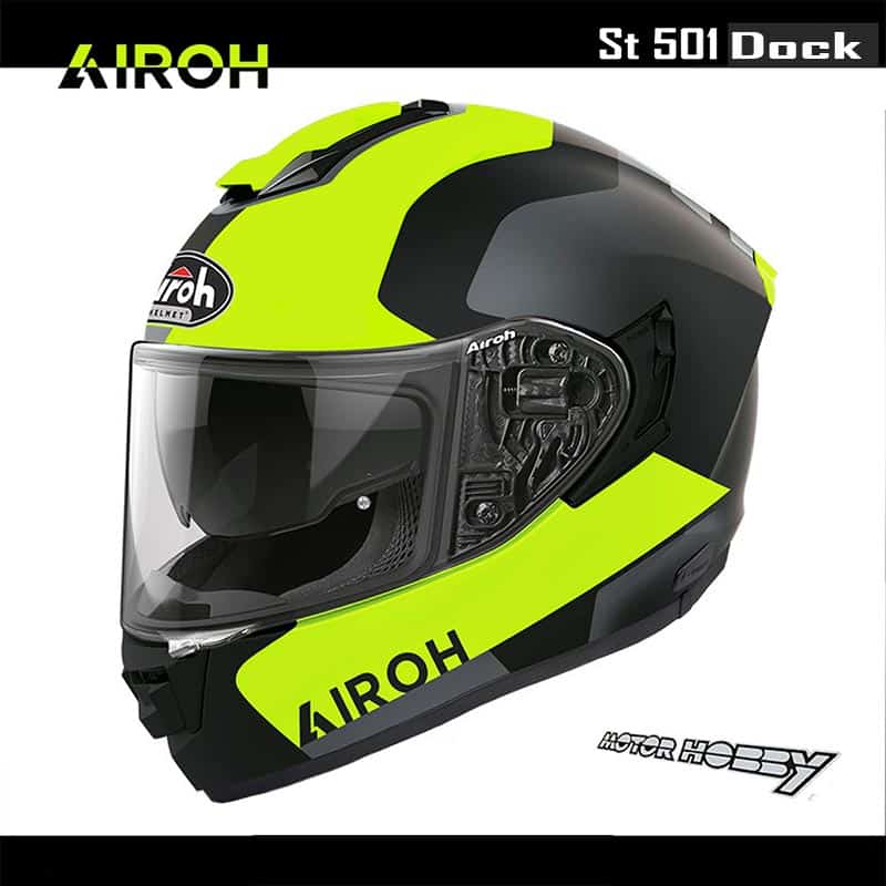 CASCO MOTO INTEGRALE FIBRA HPC HIGHT COMPOSITE AIROH ST 501 DOCK YELLOW MATT