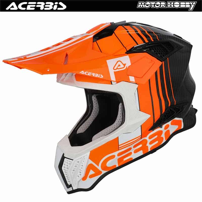CASCO CROSS ENDURO IN FIBRA DI CARBONIO ACERBIS AIRSTRIKE CARBON BIANCO ARANCIO ECE 22.06