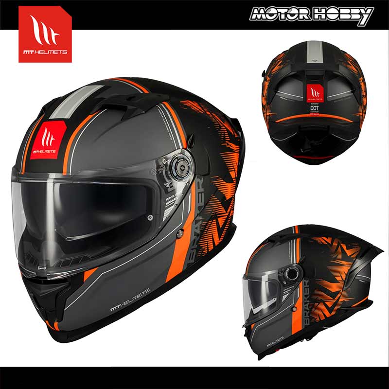 CASCO MOTO INTEGRALE MT BRAKER SV CHARM B4 MATT NERO GRIGIO ARANCIO ECE 22.06