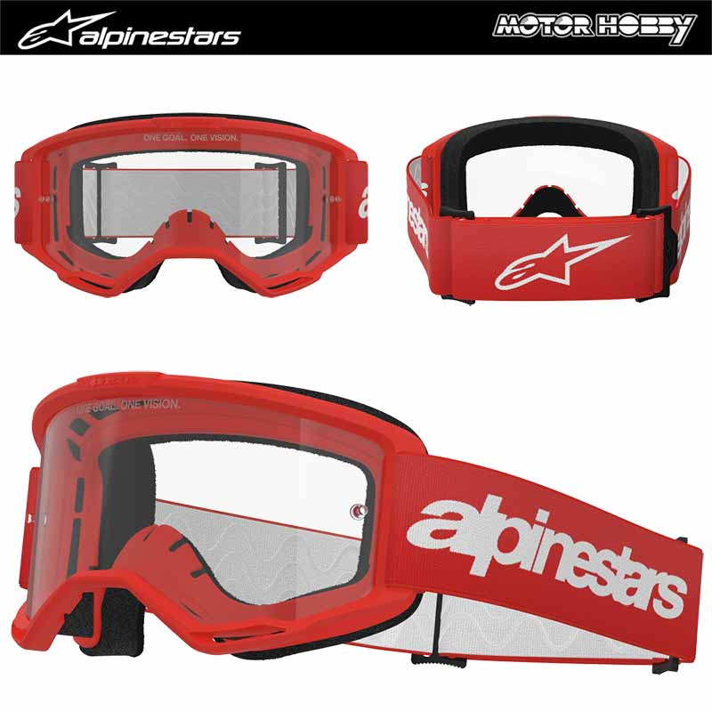 MASCHERA CROSS ENDURO ALPINESTARS VISION 3 WORDMARK ROSSO LENTE CHIARA