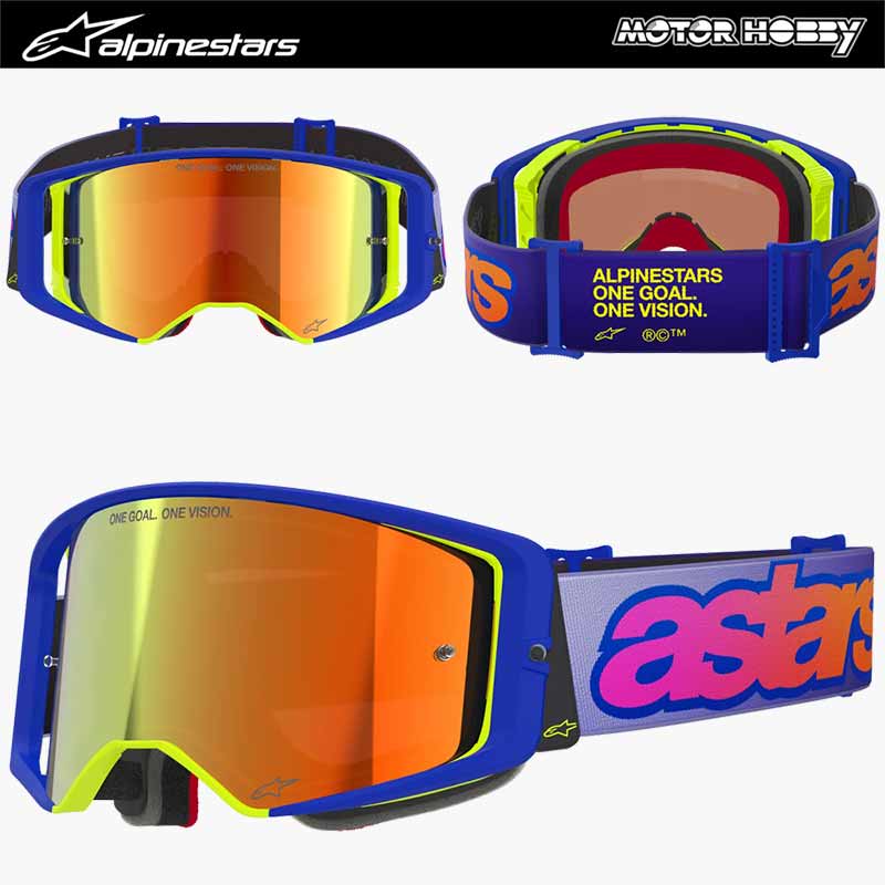 MASCHERA CROSS ENDURO ALPINESTARS SUPERTECH VISTA BLU GIALLO VIOLA LENTE A SPECCHIO