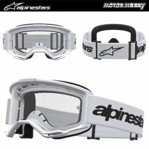 MASCHERA CROSS ENDURO ALPINESTARS VISION 3 WORDMARK BIANCO NERO LENTE CHIARA