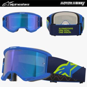 MASCHERA MOTOCROSS ENDURO ALPINESTARS VISION 5 BLU GIALLO FLUO LENTE A SPECCHIO