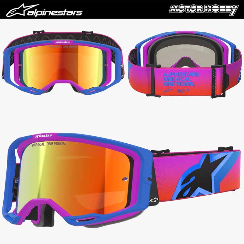 MASCHERA CROSS ENDURO ALPINESTARS VISION 8 CORP BLU VIOLA LENTE SPECCHIATA