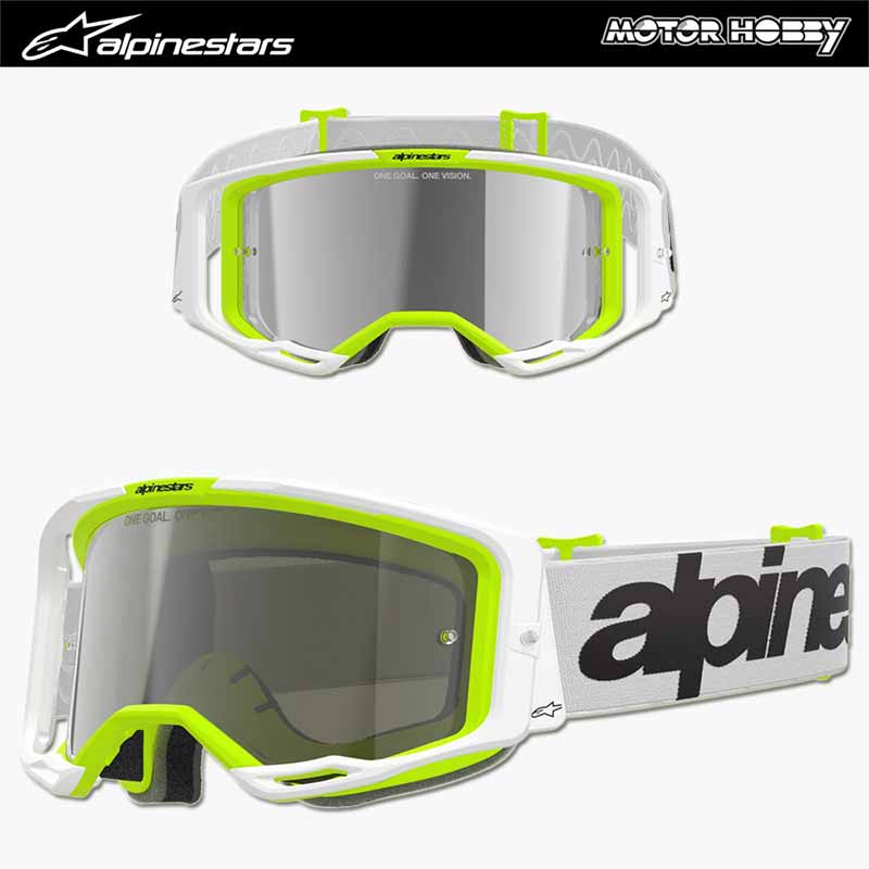 MASCHERA CROSS ENDURO ALPINESTARS VISION 8 WORDMARK BIANCO GIALLO FLUO LENTE SPECCHIATA