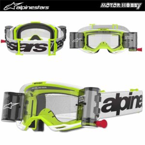 MASCHERA CROSS ENDURO ALPINESTARS VISION 8 WORDMARK ROLL-OFF BIANCO GIALLO FLUO
