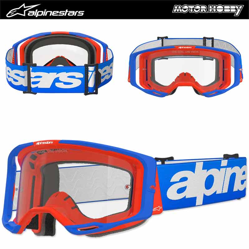 MASCHERA CROSS ENDURO ALPINESTARS VISION 8 WORDMARK BLU ARANCIO LENTE CHIARA