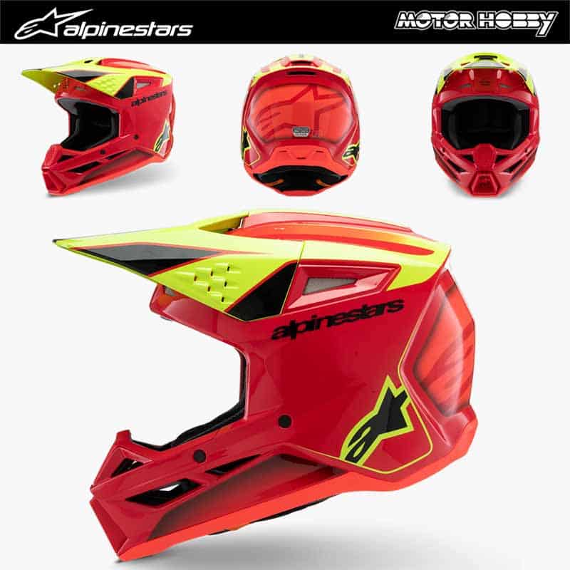 CASCO CROSS ENDURO MOTARD ALPINESTARS SM3 FRAY NERO RED YELLOW FLUO BLACK ECE 22.06