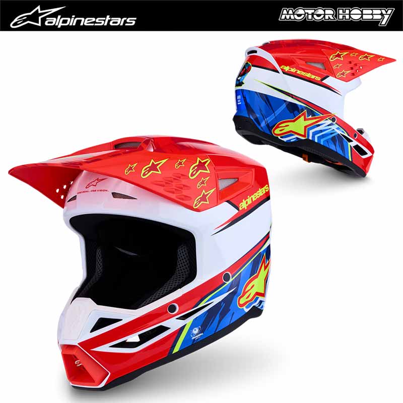 CASCO CROSS ENDURO MOTARD ALPINESTARS SM3 FALCON RED FLUO WHITE BLUE YELLOW FLUO ECE 22.06