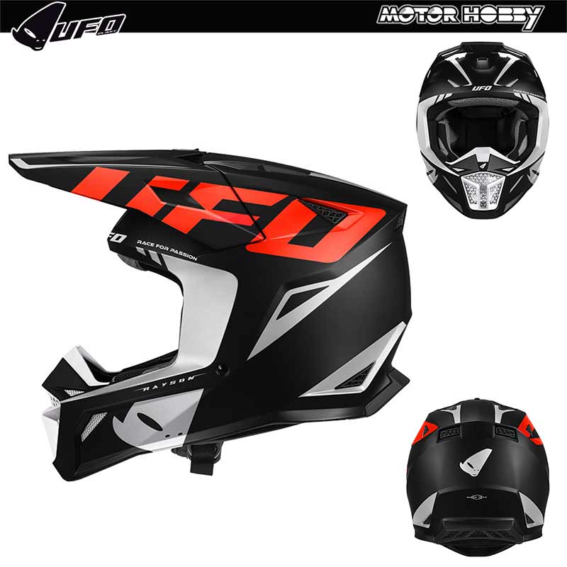 CASCO CROSS ENDURO UFO RAYSON NERO BIANCO ROSSO ECE 22.06 MODELLO 2027