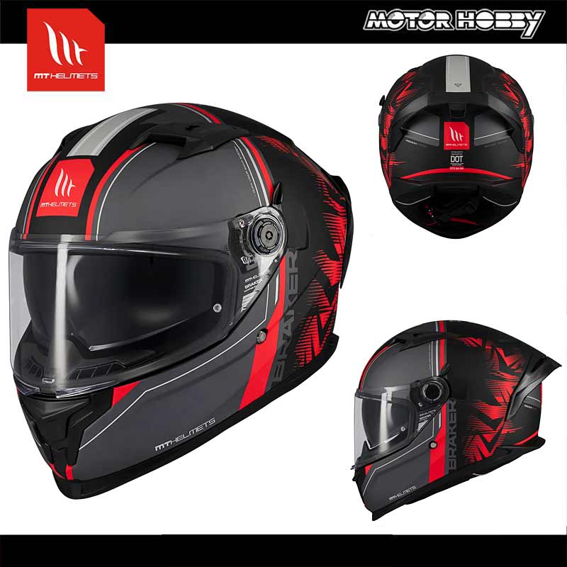 CASCO MOTO INTEGRALE MT BRAKER SV CHARM B5 MATT NERO GRIGIO ROSSO ECE 22.06 ROSSO