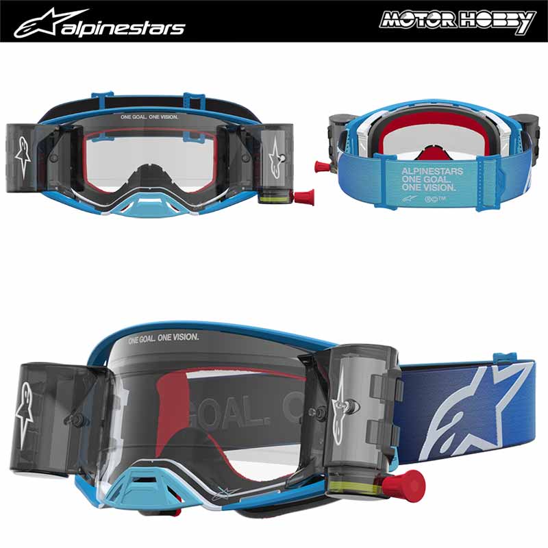 MASCHERA CROSS ALPINESTARS SUPERTECH FIRMA ROLL-OFF BLUE SILVER MODELLO 2027