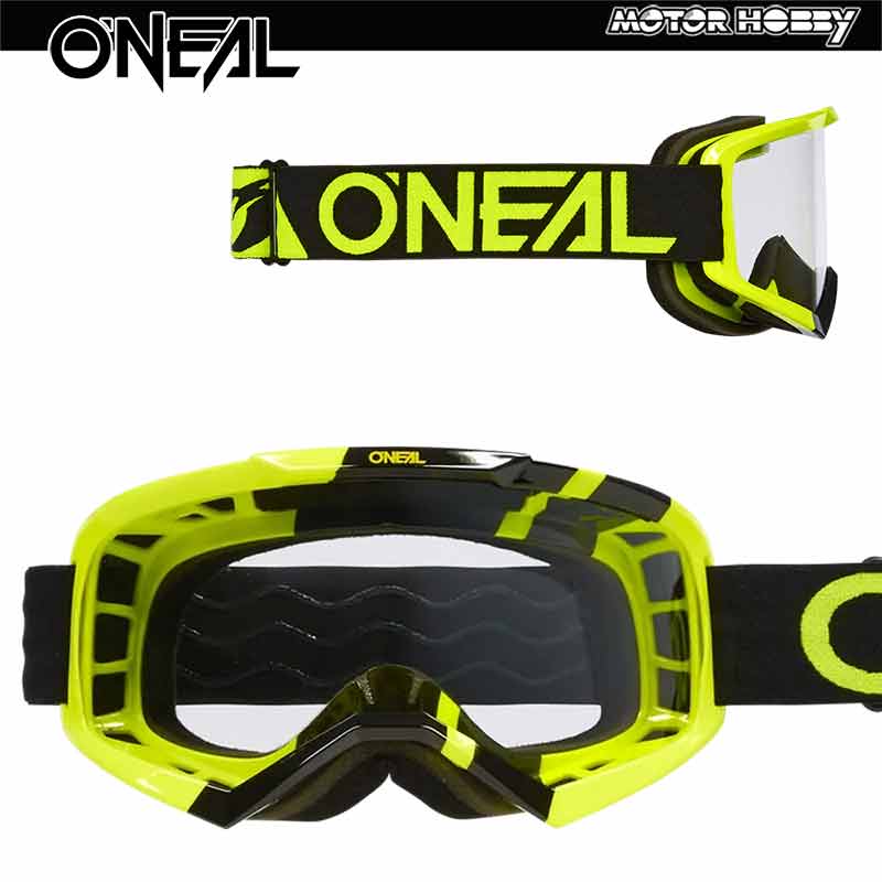 MASCHERA CROSS ENDURO OCCHIALE O’NEAL VAULT NERO GIALLO FLUO LENTE CHIARA