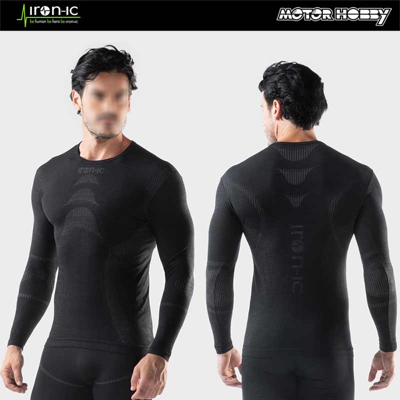 MAGLIA TERMICA MANICA LUNGA UOMO IRON-IC MERINO 40 – INTIMO TECNICO LANA MERINO NERO