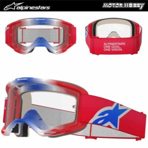 MASCHERA MOTOCROSS ENDURO ALPINESTARS VISION 5 CORP RED WHITE BLUE LENTE CHIARA